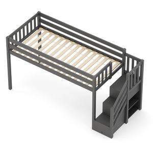 Hochbett mit Stauraum ONEIRO 90 x 200 cm grau