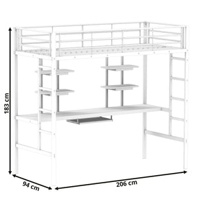 Hochbett mit Schreibtisch Metall LULU 90 x 200 cm weiss
