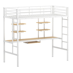 Hochbett mit Schreibtisch Metall LULU 90 x 200 cm weiss