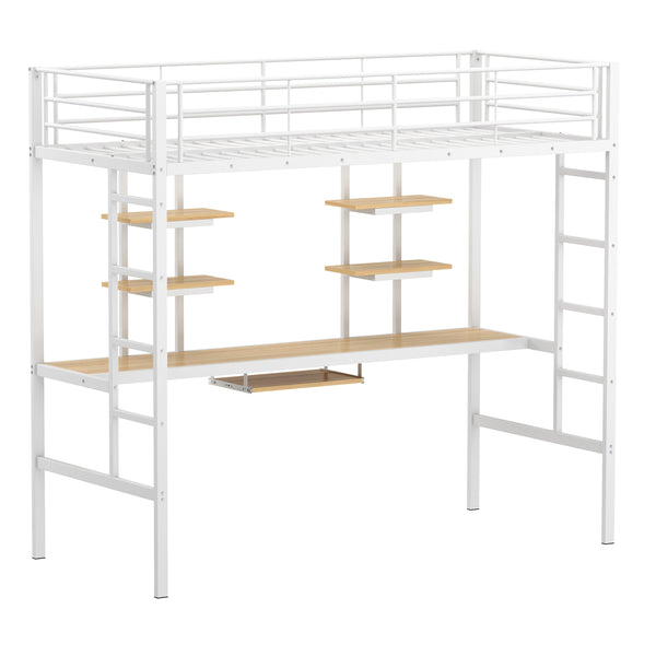 Hochbett mit Schreibtisch Metall LULU 90 x 200 cm weiss