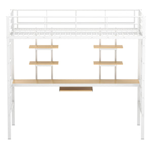 Hochbett mit Schreibtisch Metall LULU 90 x 200 cm weiss