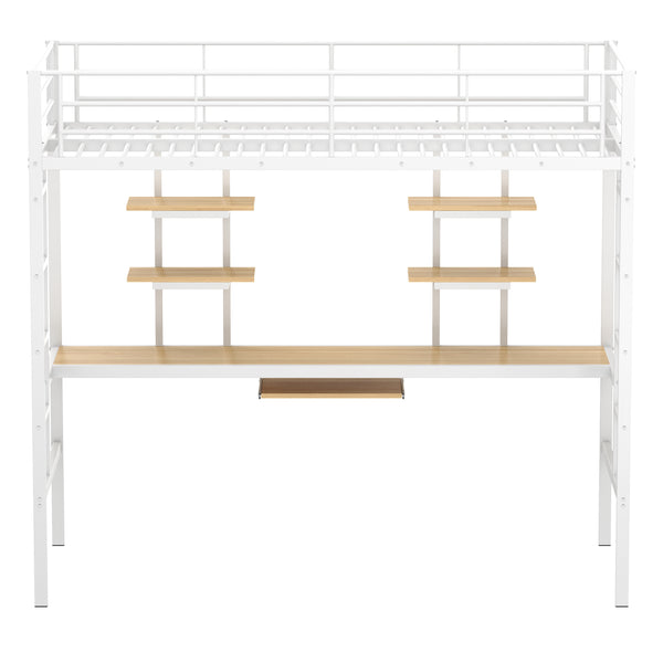 Hochbett mit Schreibtisch Metall LULU 90 x 200 cm weiss
