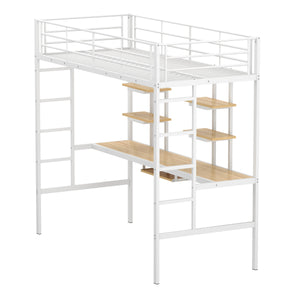 Hochbett mit Schreibtisch Metall LULU 90 x 200 cm weiss
