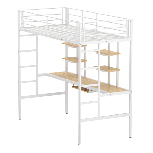 Hochbett mit Schreibtisch Metall LULU 90 x 200 cm weiss