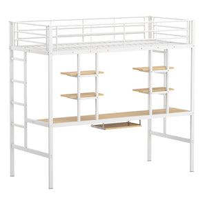 Hochbett mit Schreibtisch Metall LULU 90 x 200 cm weiss
