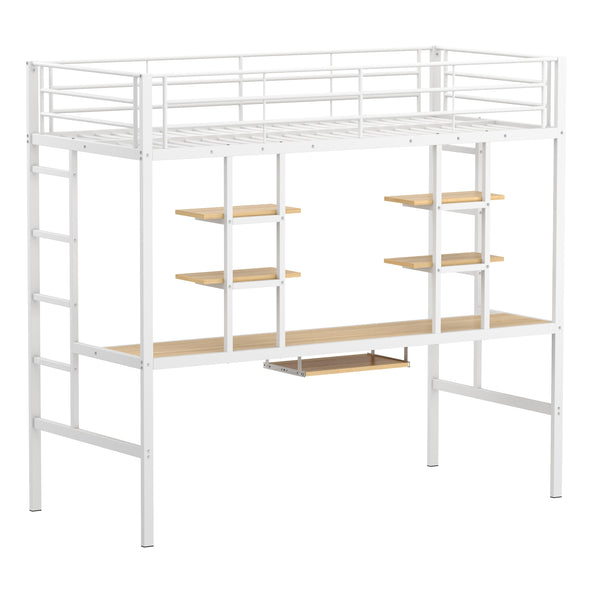 Hochbett mit Schreibtisch Metall LULU 90 x 200 cm weiss
