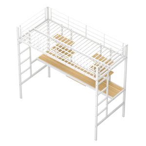 Hochbett mit Schreibtisch Metall LULU 90 x 200 cm weiss
