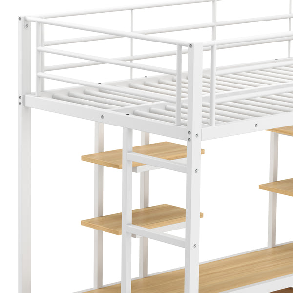 Hochbett mit Schreibtisch Metall LULU 90 x 200 cm weiss