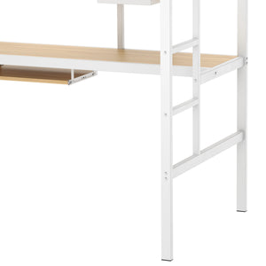 Hochbett mit Schreibtisch Metall LULU 90 x 200 cm weiss