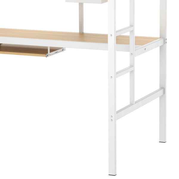 Hochbett mit Schreibtisch Metall LULU 90 x 200 cm weiss