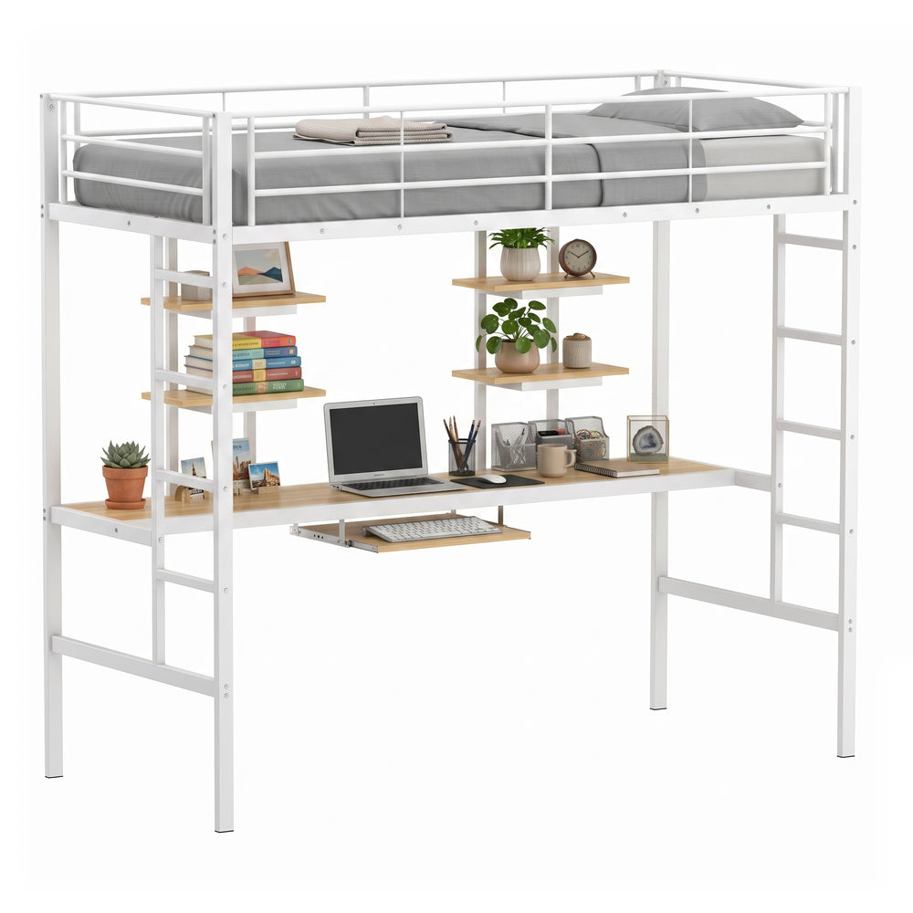 Hochbett mit Schreibtisch Metall LULU 90 x 200 cm weiss