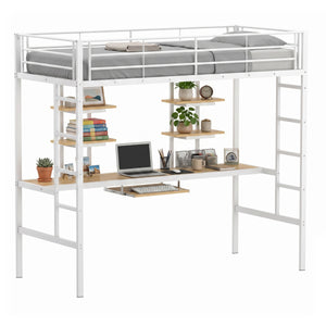 Hochbett mit Schreibtisch Metall LULU 90 x 200 cm weiss