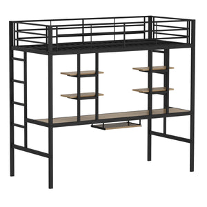Hochbett mit Schreibtisch Metall LULU 90 x 200 cm schwarz
