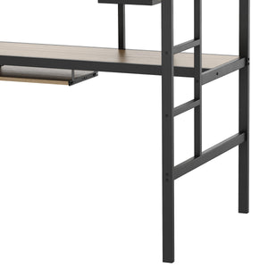 Hochbett mit Schreibtisch Metall LULU 90 x 200 cm schwarz