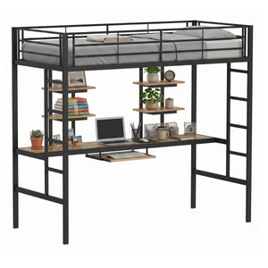 Hochbett mit Schreibtisch Metall LULU 90 x 200 cm schwarz
