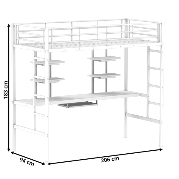 Hochbett mit Schreibtisch Metall LULU 90 x 200 cm schwarz