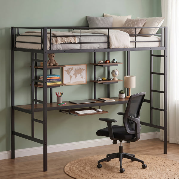 Hochbett mit Schreibtisch Metall LULU 90 x 200 cm schwarz