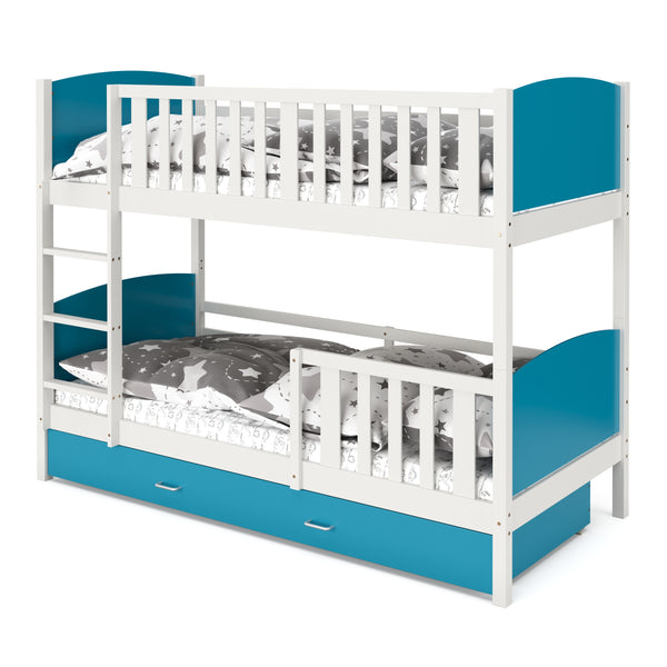 Etagenbett mit Stauraum JOHNNY 90 x 200 cm blau/weiss
