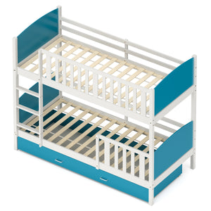 Etagenbett mit Stauraum JOHNNY 90 x 200 cm blau/weiss