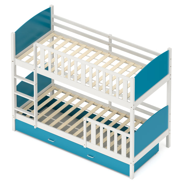 Etagenbett mit Stauraum JOHNNY 90 x 200 cm blau/weiss