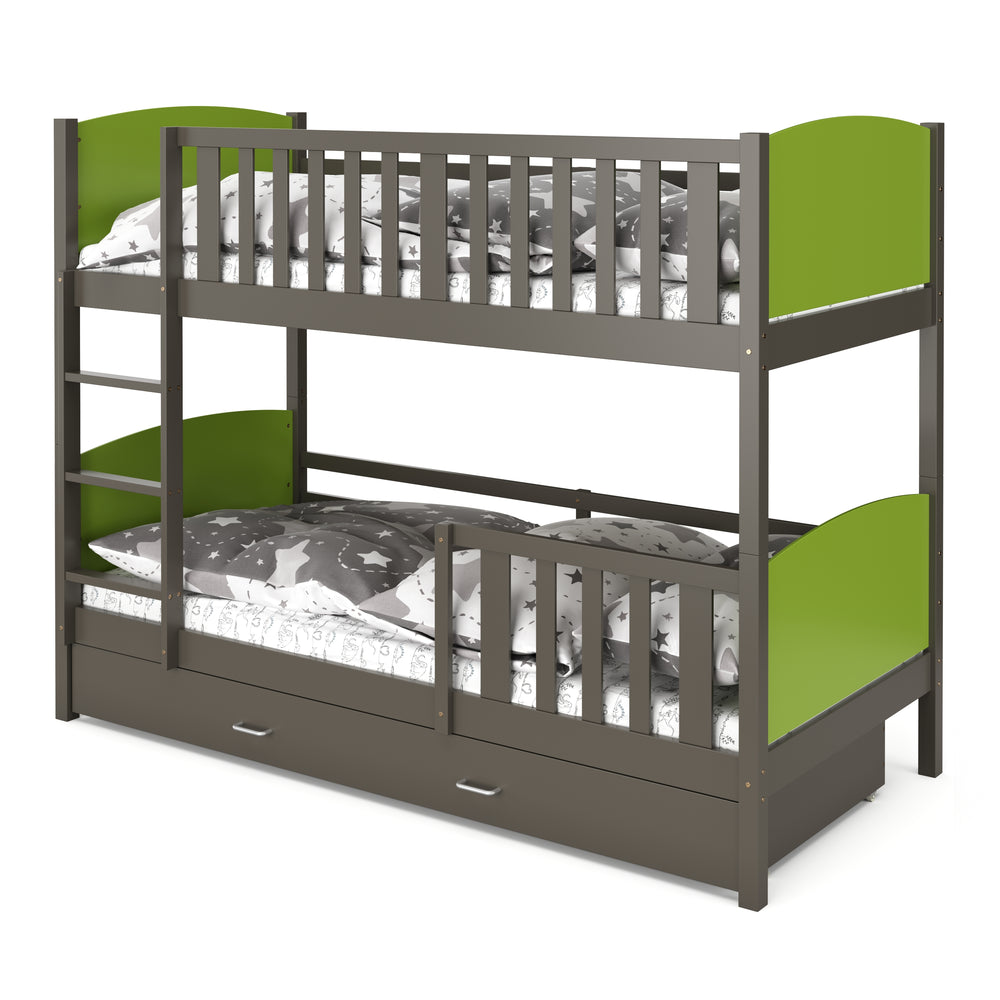 JOHNNY bunk bed with storage space, 90 x 200 cm, green/grey