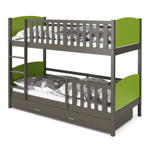 Etagenbett mit Stauraum JOHNNY 90 x 200 cm grün/grau