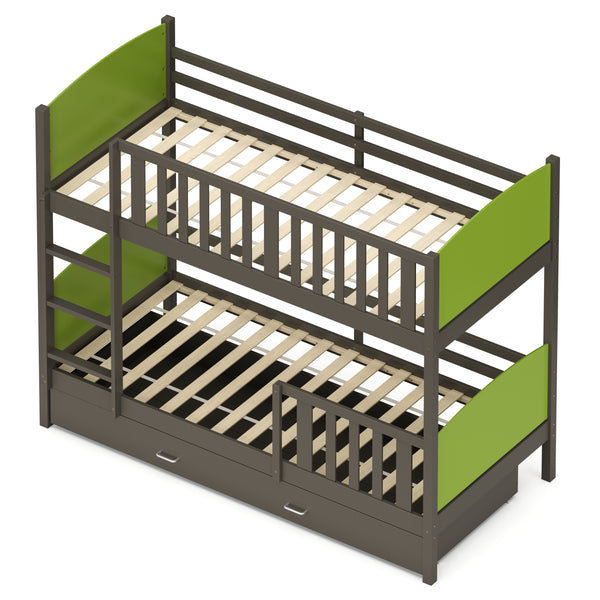 Etagenbett mit Stauraum JOHNNY 90 x 200 cm grün/grau