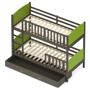 Etagenbett mit Stauraum JOHNNY 90 x 200 cm grün/grau