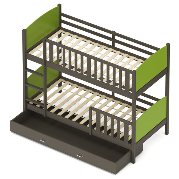 Etagenbett mit Stauraum JOHNNY 90 x 200 cm grün/grau