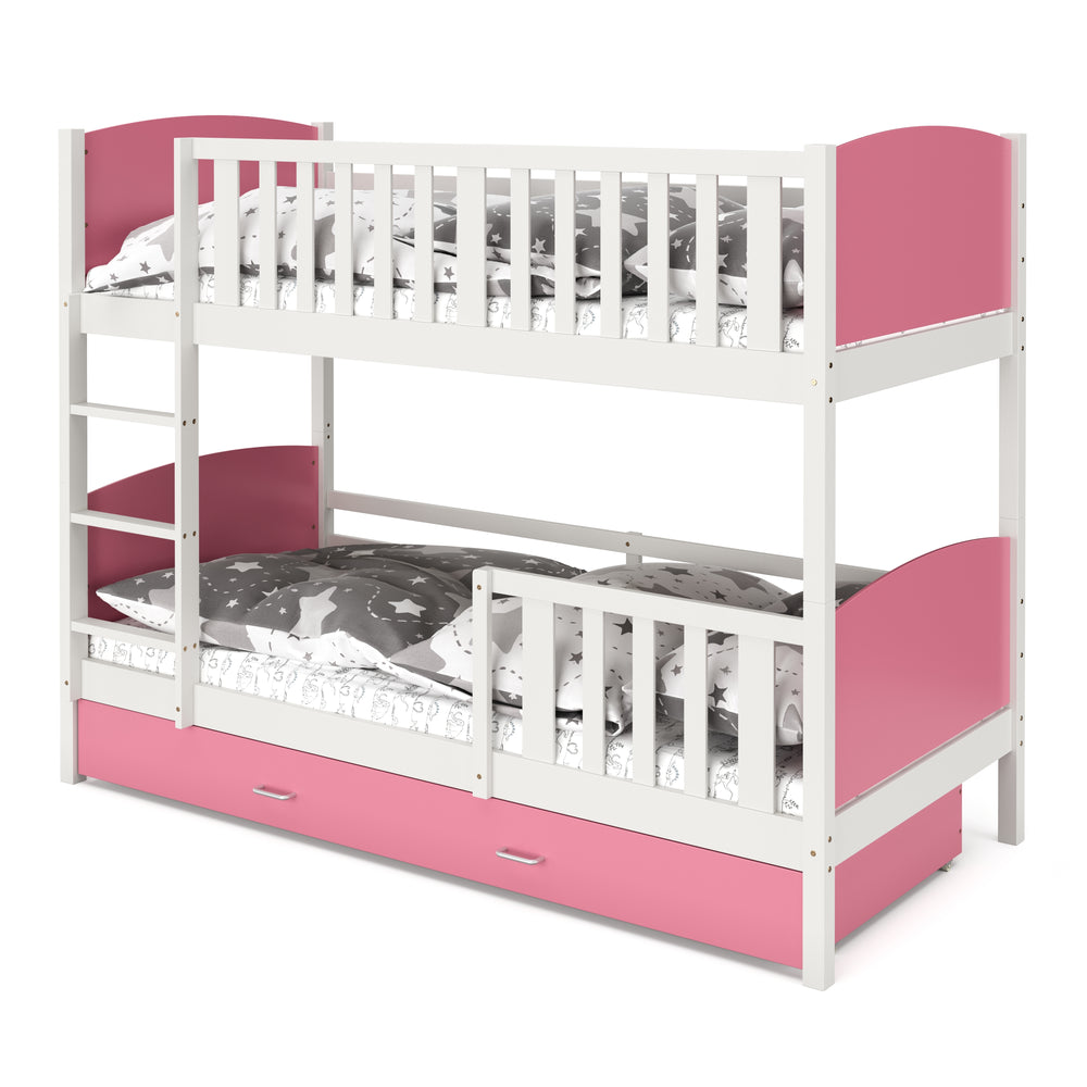 Bunk bed with storage space JOHNNY 90 x 200 cm pink/white
