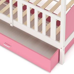 Etagenbett mit Stauraum JOHNNY 90 x 200 cm rosa/weiss
