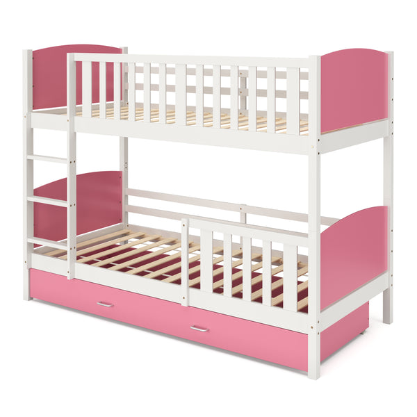 Etagenbett mit Stauraum JOHNNY 90 x 200 cm rosa/weiss