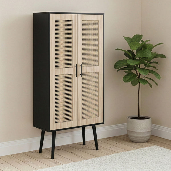 Kommode Schrank ALDO 70 x 150 cm natur/schwarz