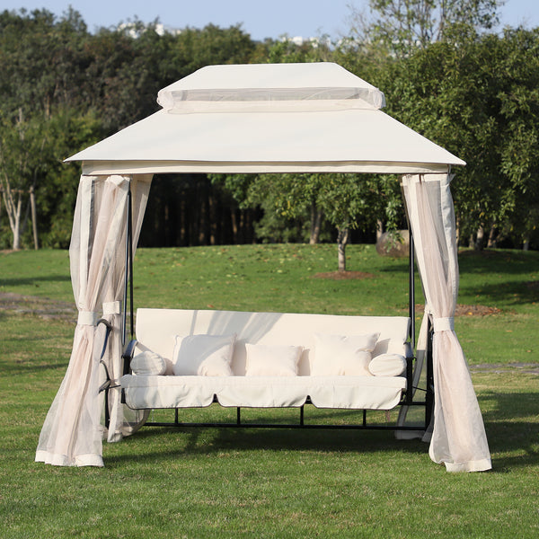 Hollywoodschaukel Pergola 3 Pers. + Seitenwände + Liegefunktion
