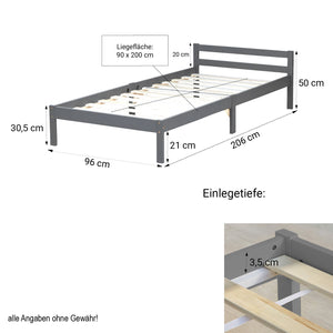 Holzbett Einzelbett 90x200cm Grau