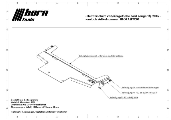 Verteilergetriebe Unterfahrschutz für Ford Ranger T6 & T7 Bj. 2011 - 2022