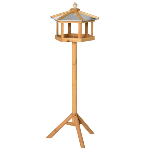 Vogelhaus | Mit Ständer und Zinkdach | Kiefernholz | Ø 40 x 110 cm | Braun und Silber