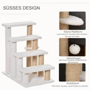 Haustiertreppe Ball 4-stufige Katzentreppe Hundetreppe Tiertreppe Jute Weiss
