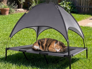 Hundebett Katzenbett erhöht mit Sonnendach XL anthrazit/schwarz