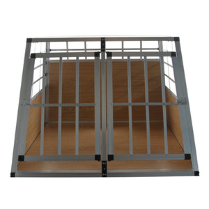 Cage de transport pour chien en aluminium, double compartiment, grande taille, marron clair