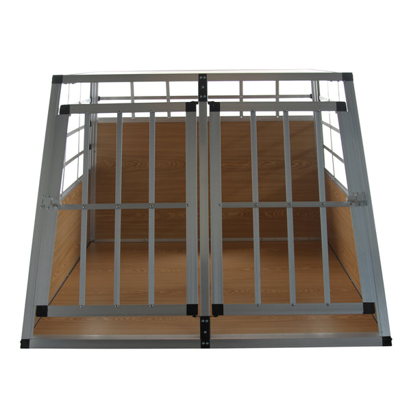Cage de transport pour chien en aluminium, double compartiment, grande taille, marron clair