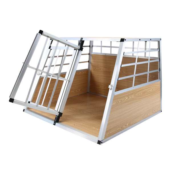 Cage de transport pour chien en aluminium, double compartiment, grande taille, marron clair