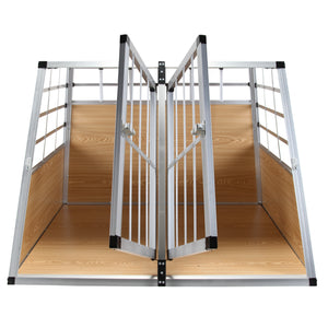 Cage de transport pour chien en aluminium, double compartiment, grande taille, marron clair