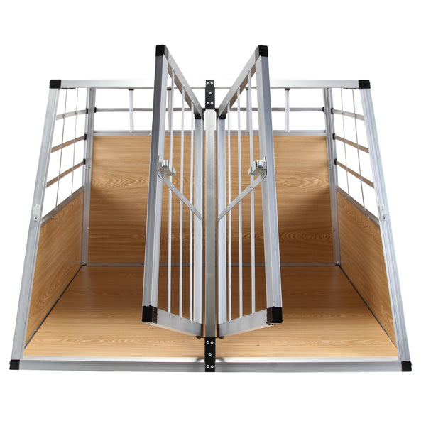 Cage de transport pour chien en aluminium, double compartiment, grande taille, marron clair