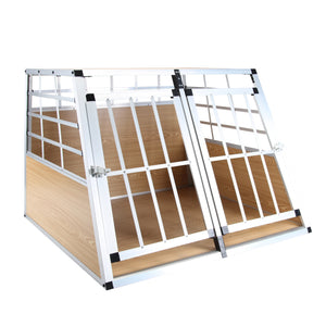 Cage de transport pour chien en aluminium, double compartiment, grande taille, marron clair