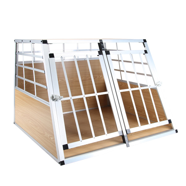 Cage de transport pour chien en aluminium, double compartiment, grande taille, marron clair