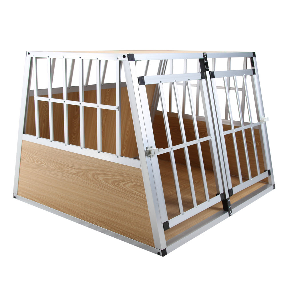 Double dog crate, sloping back, light brown