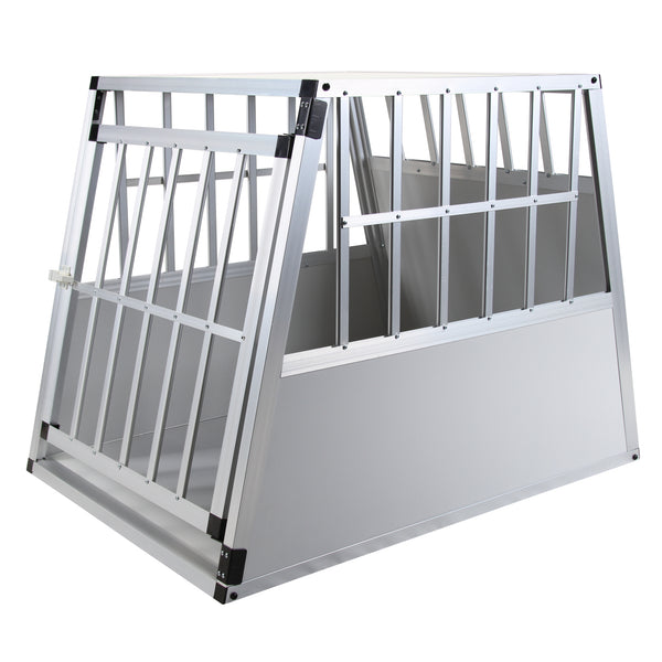 Grande trasportino per cani in alluminio grigio con schienale inclinato