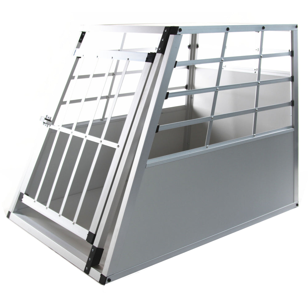 Large grey aluminum dog crate