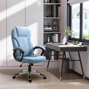 Bürostuhl Drehstuhl höhenverstellbar Wippfunktion und gepolsterte Armlehnen Ergonomisch Hellblau Leinen
